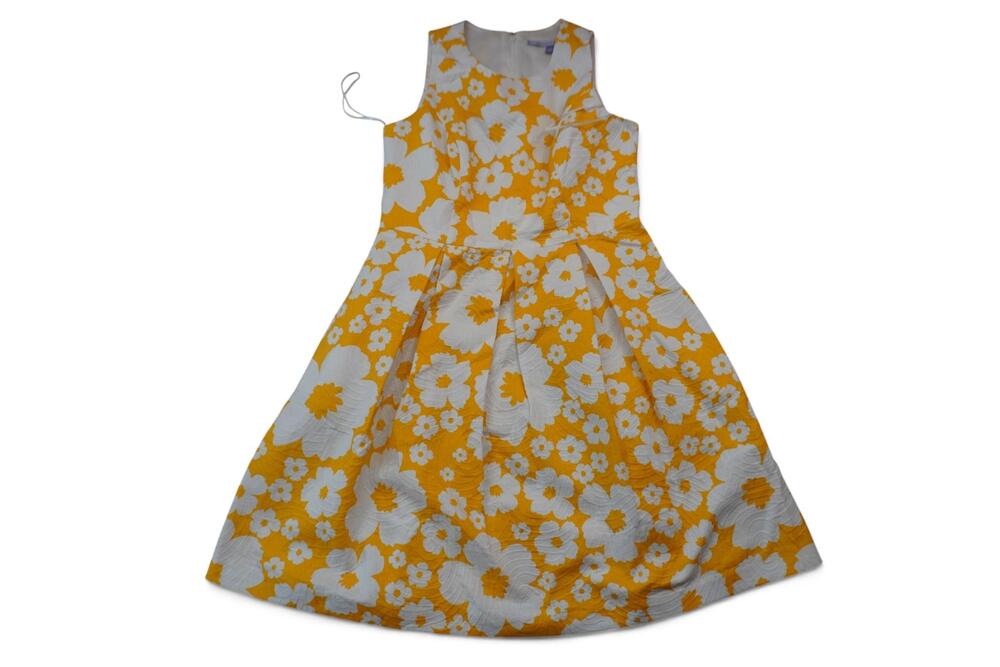 Luxe By Carmen Marc Valvo Dress Womens 12 Yellow Floral Fit & Flare Jacquard
